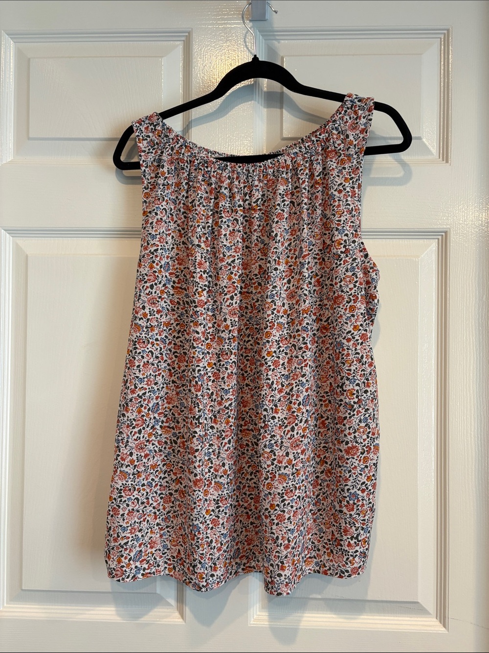 LOFT Coral and Navy Floral Print Mixed Media Tank